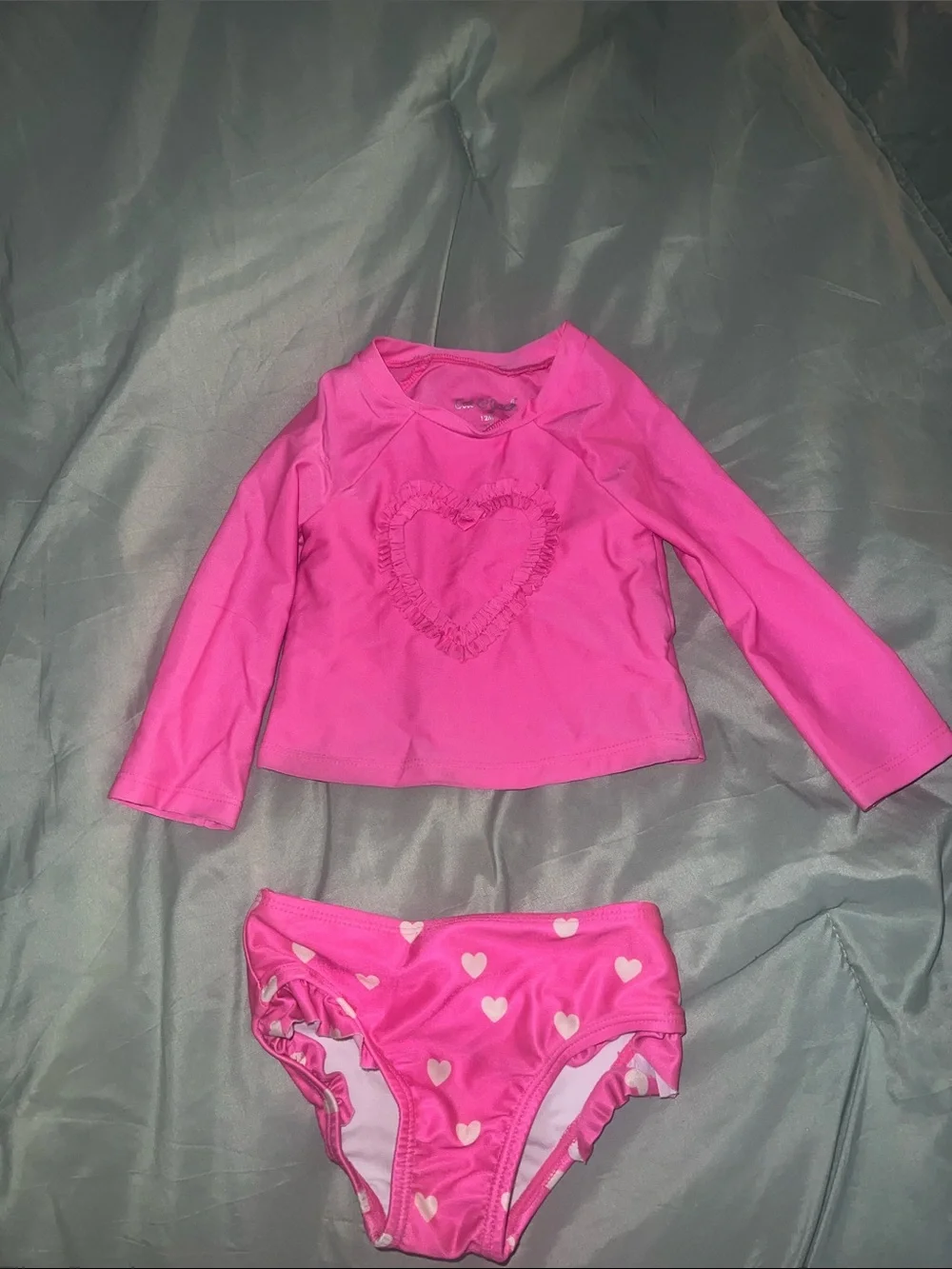 Cat and Jack Baby Hot Pink Heart Rash Guard Set - Long Sleeve Swim Top & Briefs